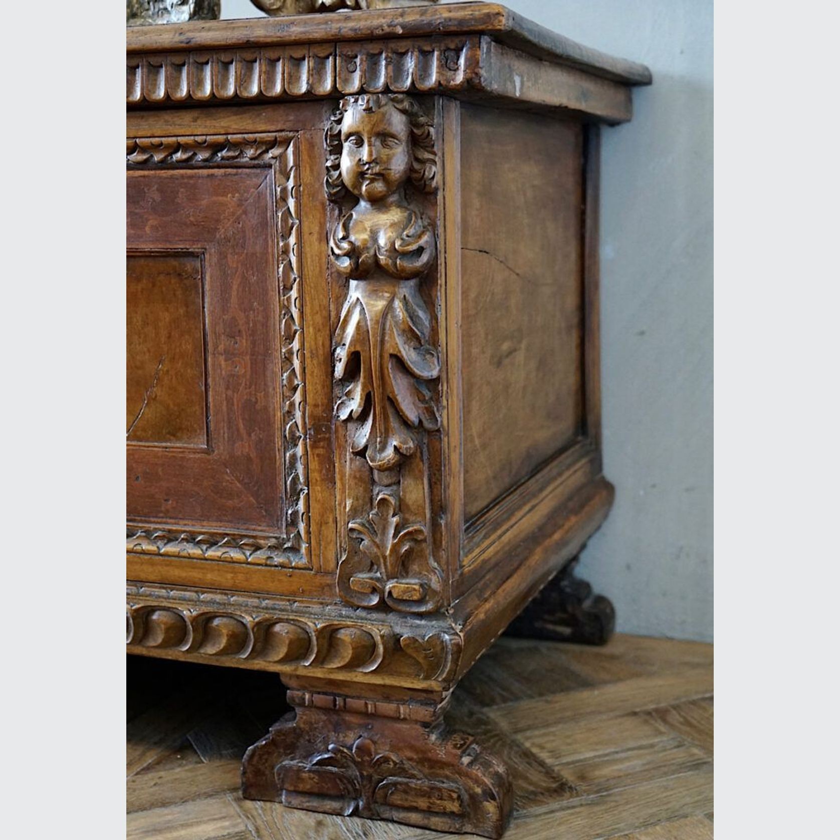 Italian 17th Century Blond Walnut Cassone Chest gallery detail image