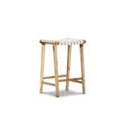 Lazie Leather Strapping Bar Stool | 66cm | Teak & White gallery detail image