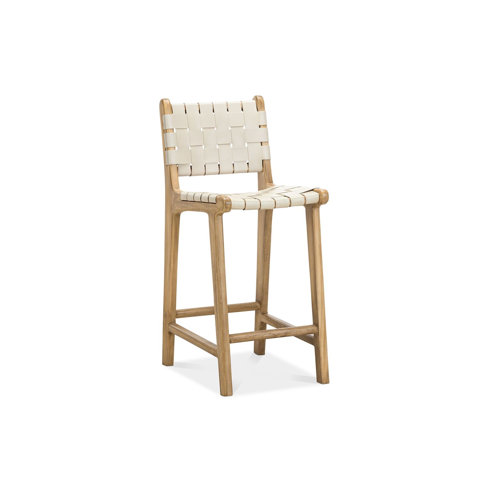 Lazie Woven Leather Counter Barstool | Ivory Cream gallery detail image