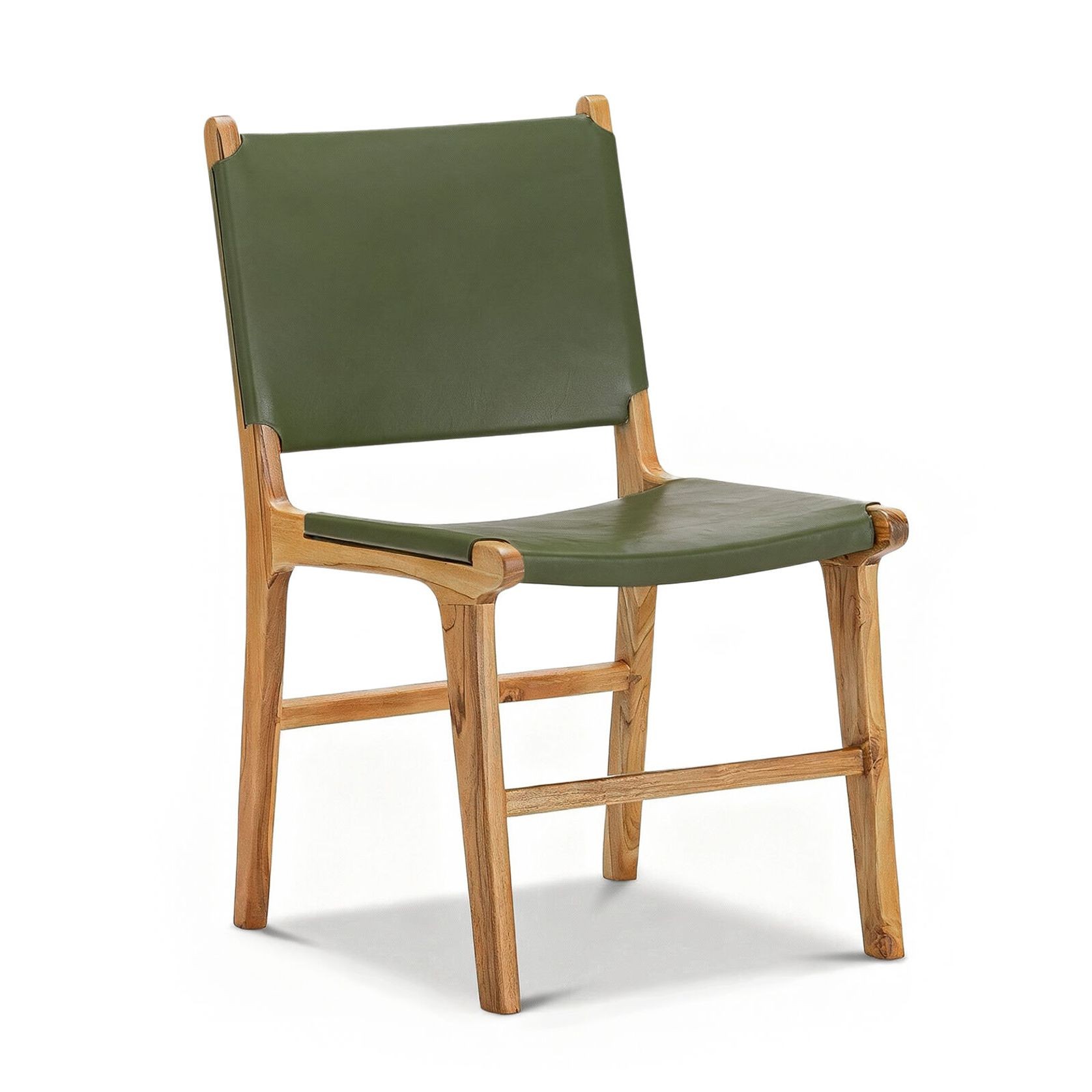 Casey Set of 2 Flat Leather Dining Chair | Olive Green gallery detail image