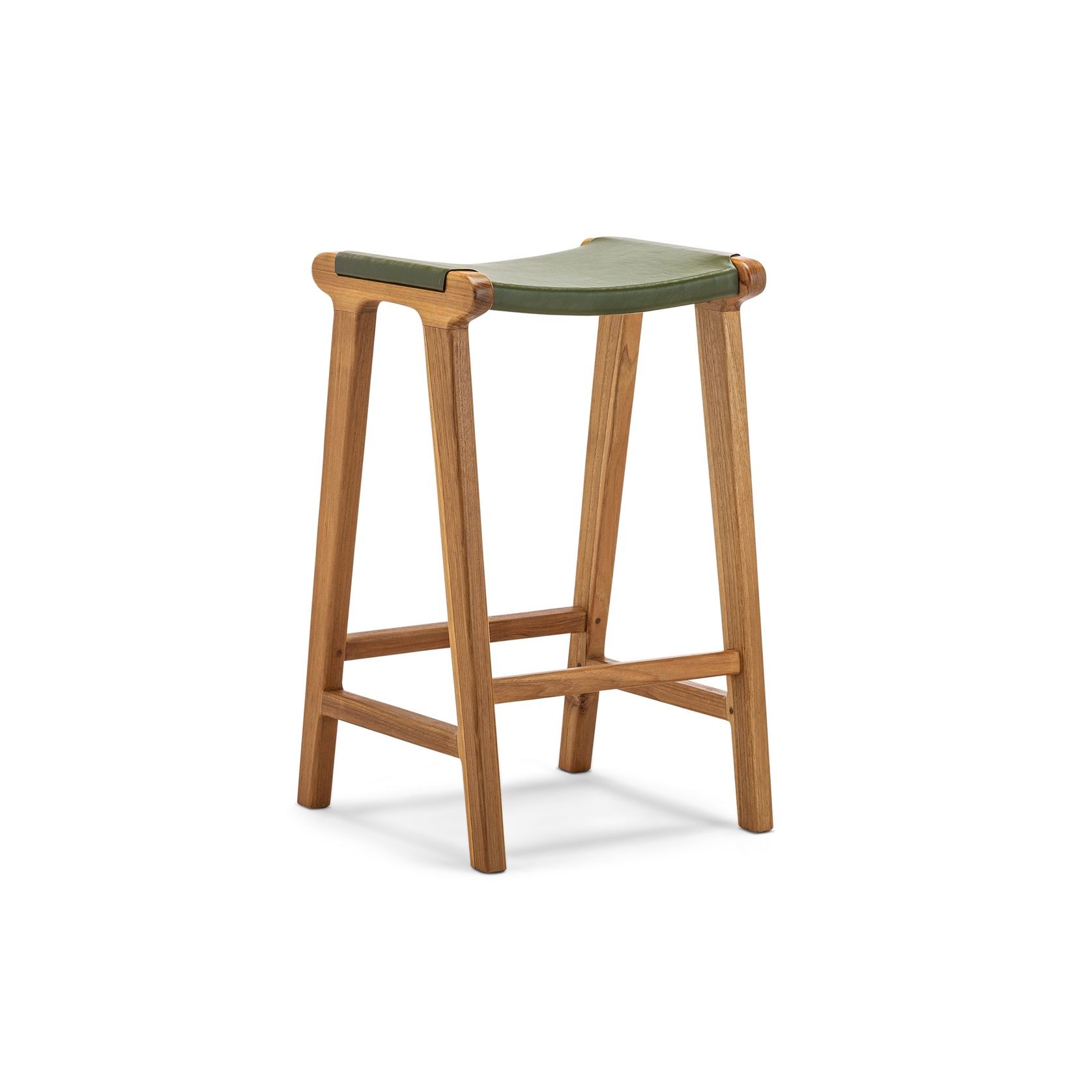 Casey 67cm Flat Leather Barstool | Olive Green gallery detail image