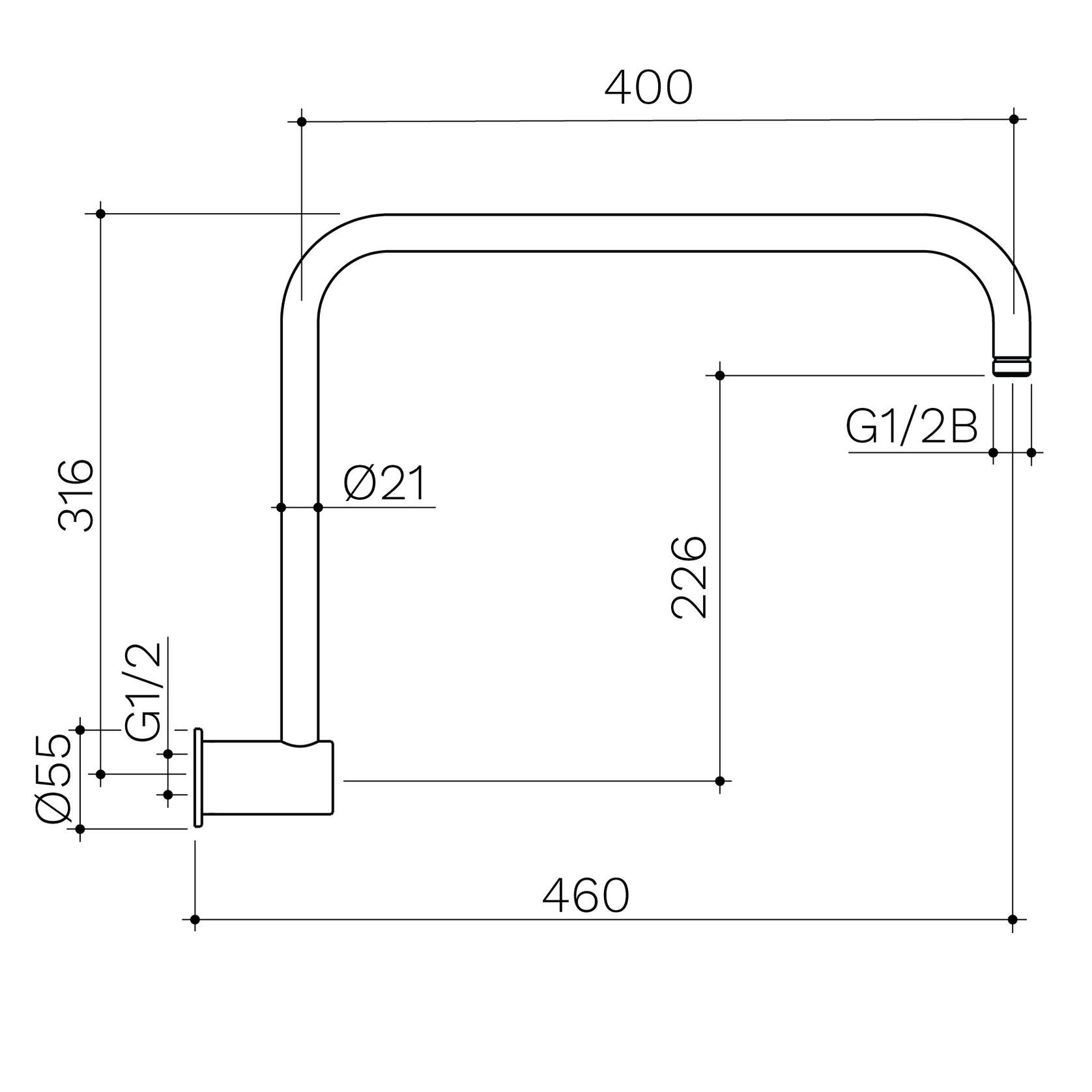 Caroma Upswept Shower Arm  | Brushed Brass gallery detail image