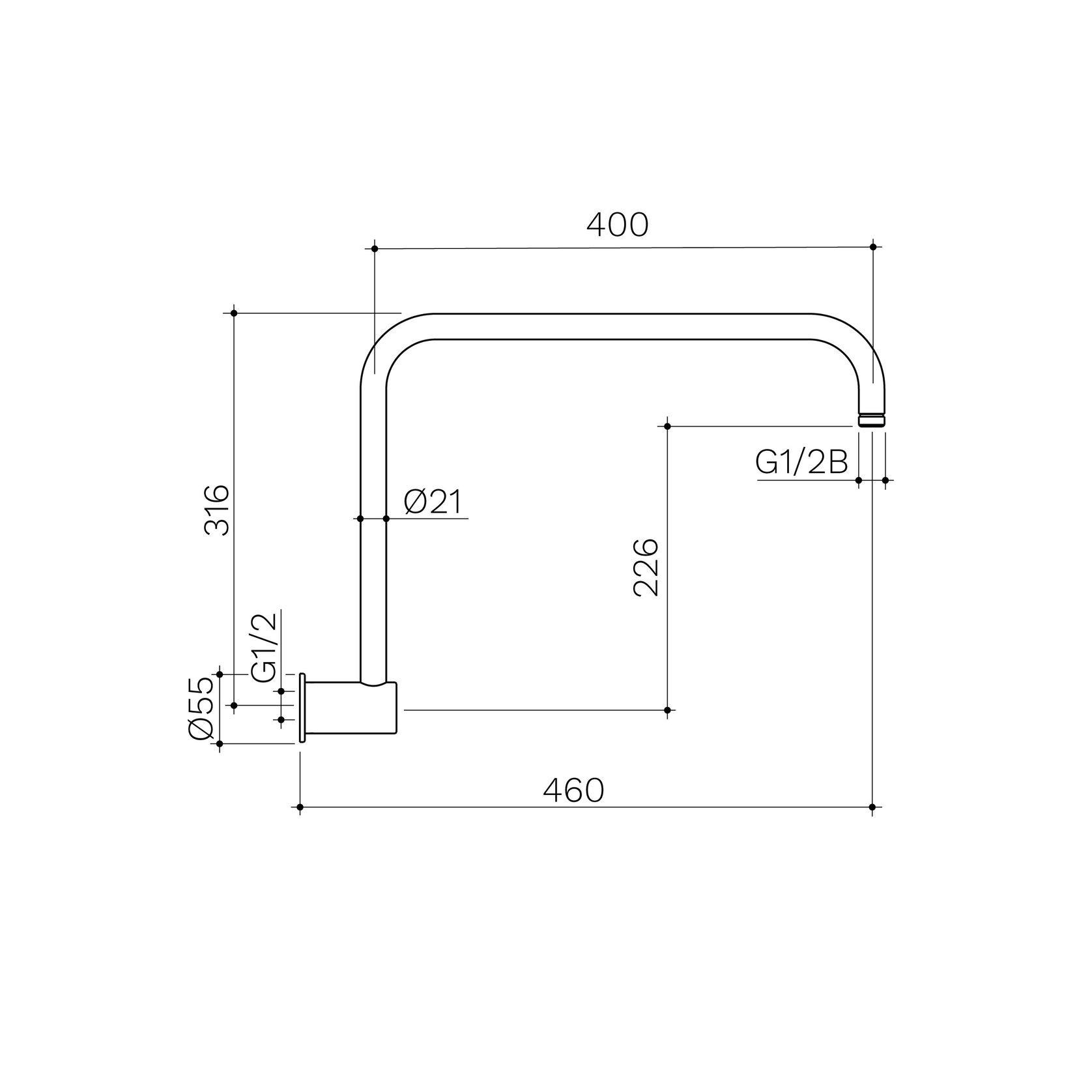 Caroma Upswept Shower Arm  | Chrome gallery detail image