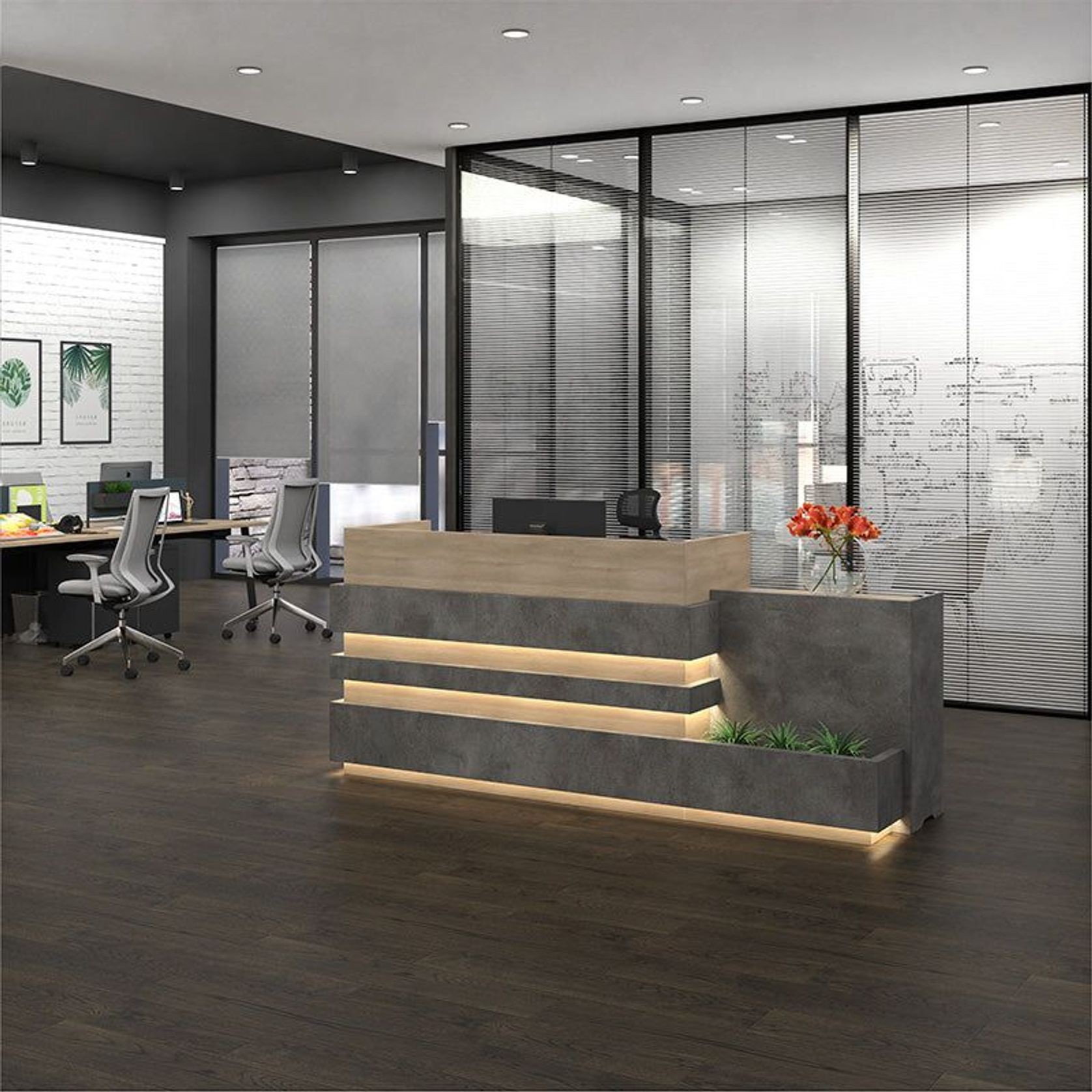 KERAN  Reception Desk 1.8M Right Panel - Acacia & Carbon Grey Colour gallery detail image