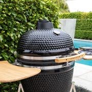 21-Inch Kamado Ceramic Charcoal Grill With Silver Rolling Cart gallery detail image