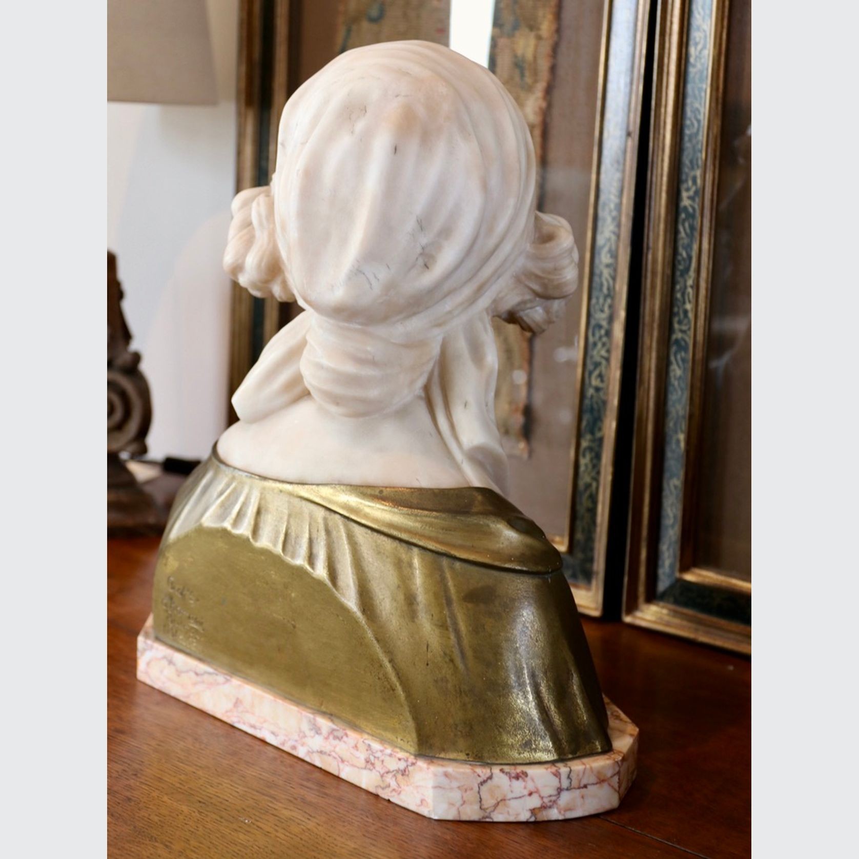 An Antique Alabaster And Gilt- Bronze Bust Of Santuzza gallery detail image