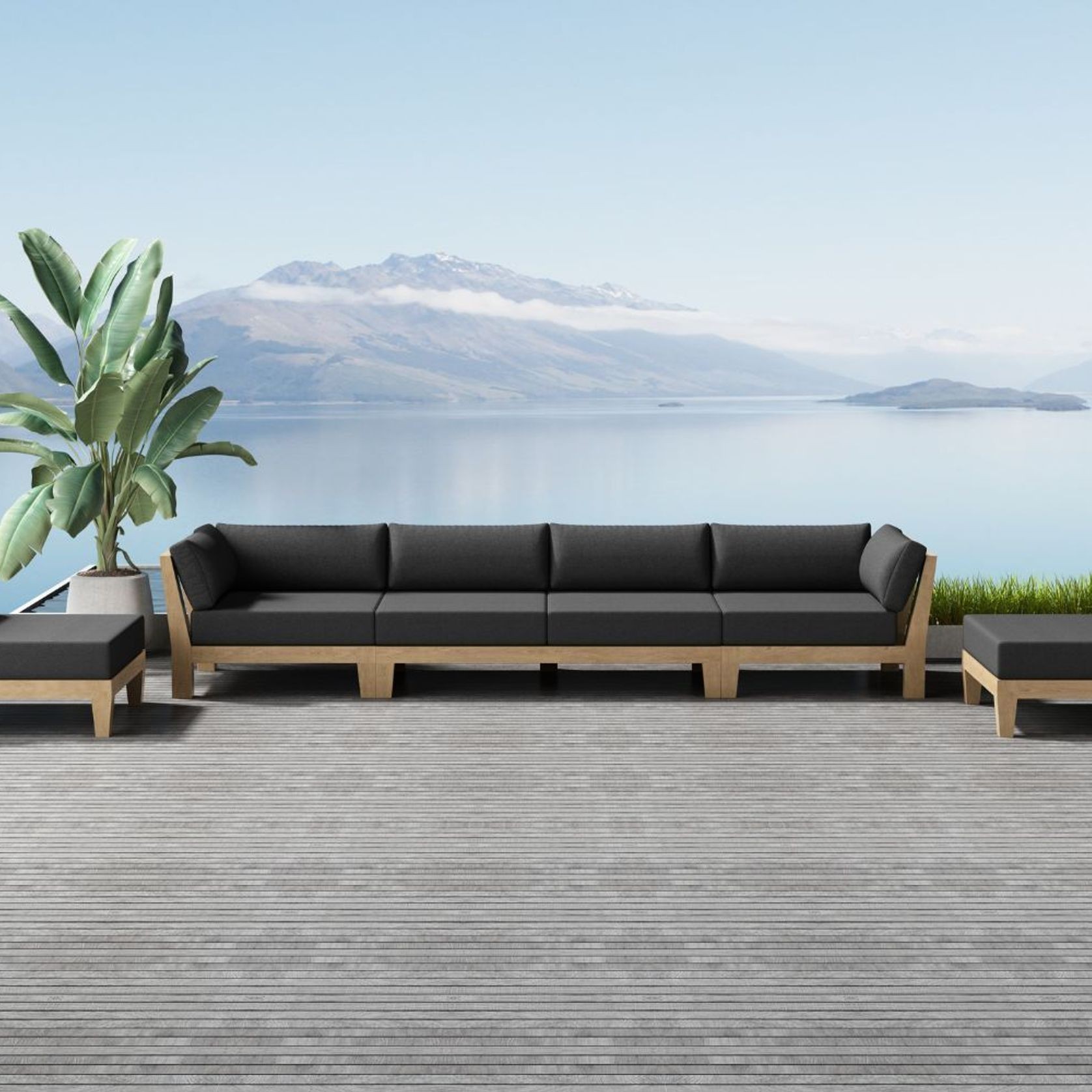 Newport Teak Outdoor Sofa with Armless Chairs - 6 Seat gallery detail image