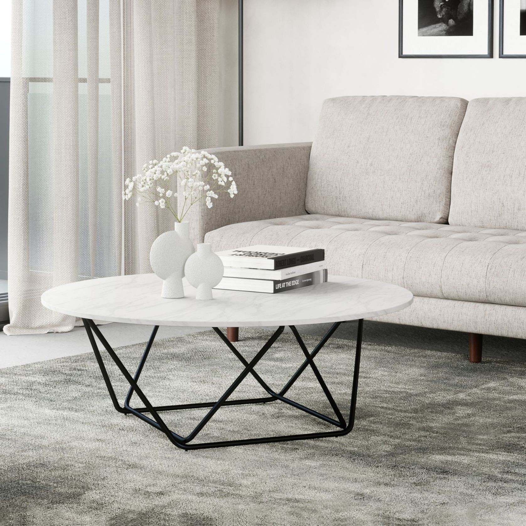 Aria Marble Round Coffee Table | White & Black gallery detail image