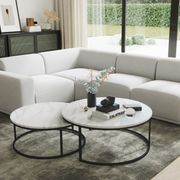 Khloe White Marble Round Nest Coffee Table | Black gallery detail image