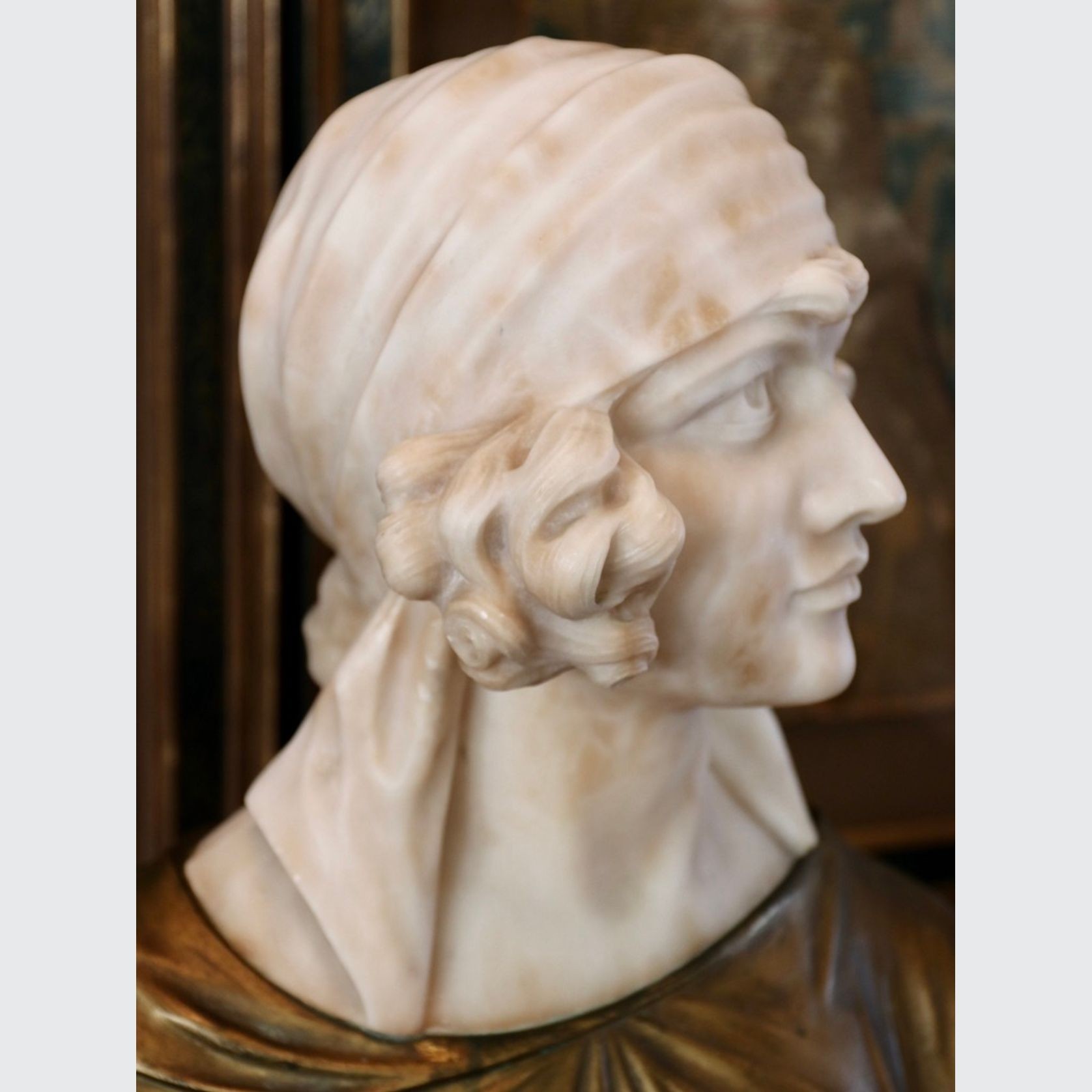 An Antique Alabaster And Gilt- Bronze Bust Of Santuzza gallery detail image