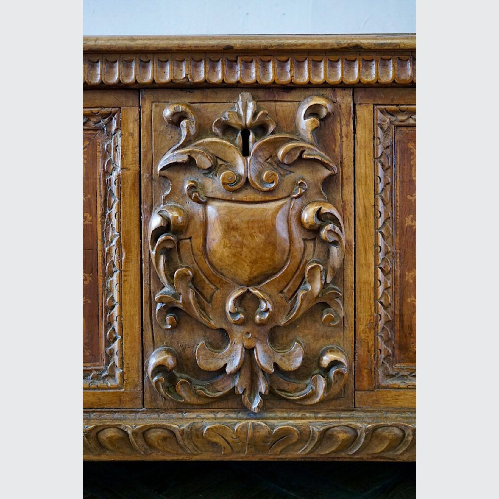 Italian 17th Century Blond Walnut Cassone Chest gallery detail image