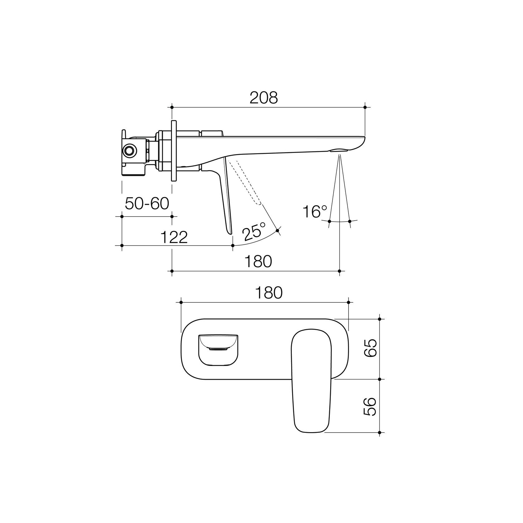 Contura II Wall Basin/Bath Mixer 180mm | Brushed Brass gallery detail image