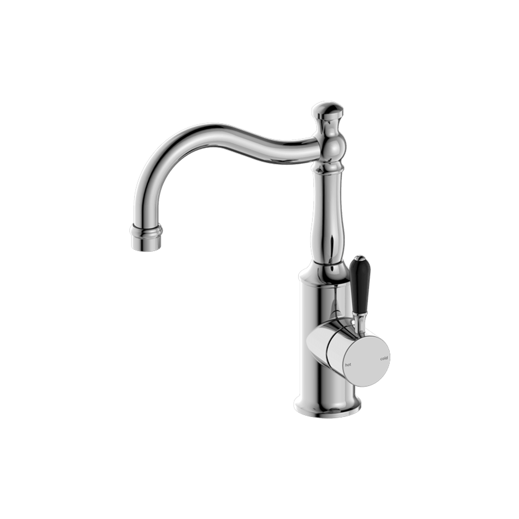 York Basin Mixer Hook Spout With Black Porcelain Lever Chrome gallery detail image