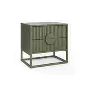 Braxton 2 Drawer Ripple Slatted Bedside Table | Olive Green gallery detail image