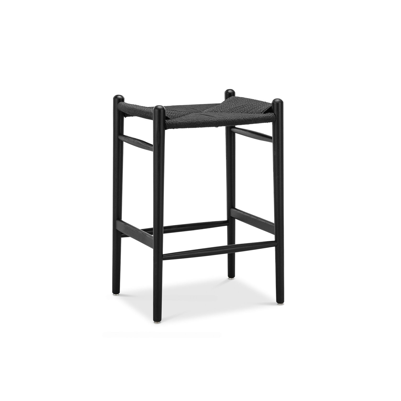Arche Solid Ashwood Woven Cord Barstool | Black gallery detail image