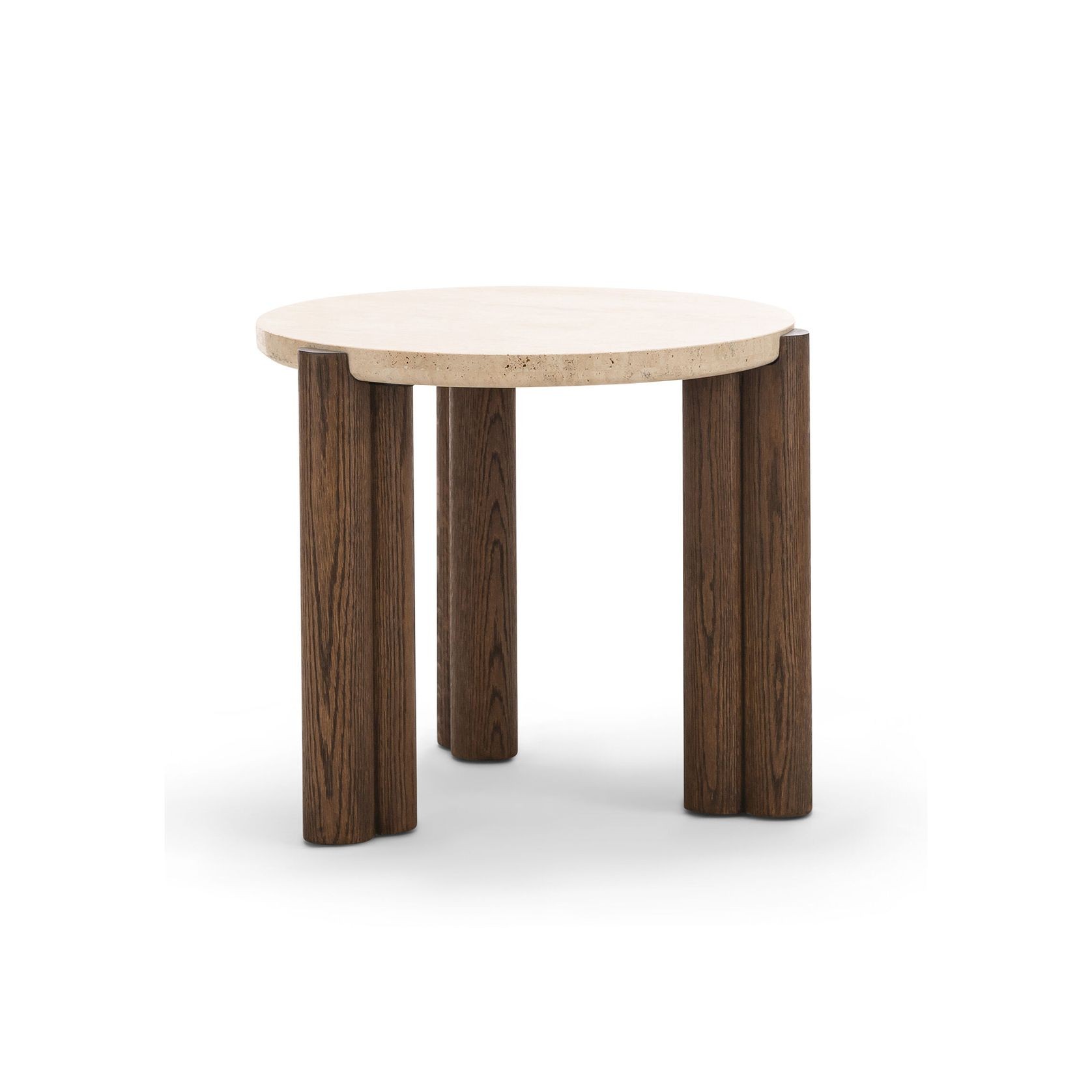 Amaya 55cm Travertine Round Side Table | Cream & Brown Oak gallery detail image