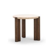 Amaya 55cm Travertine Round Side Table | Cream & Brown Oak gallery detail image