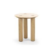 Ayra 45cm Round Travertine Side Table | Cream & Natural Oak gallery detail image