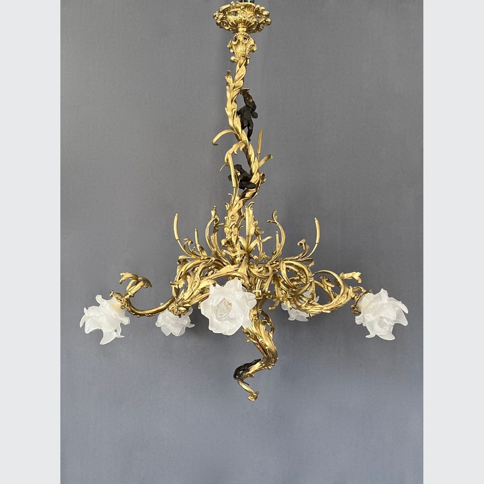 Antique Gilt Bronze Chandelier In Louis XV Style gallery detail image