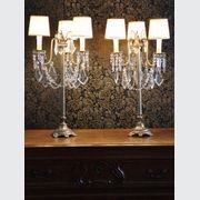 Pair Of Lead Crystal And Brass three Arm Lamps gallery detail image