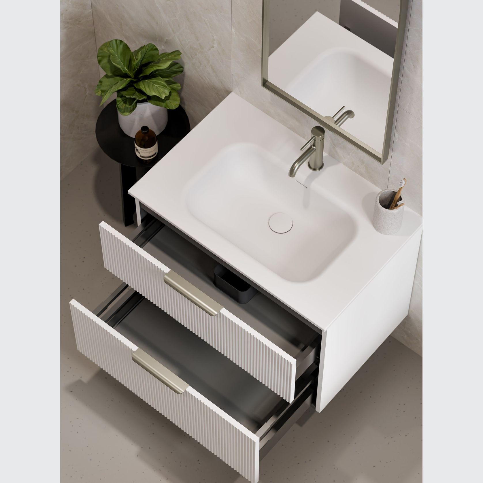 LINEARE 750 DOUBLE DRAWER VANITY | PILLAR DRAWER FRONT gallery detail image