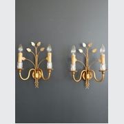 Pair Of Banci Firenze Gilt And Glass Wall Sconces C.1970 gallery detail image