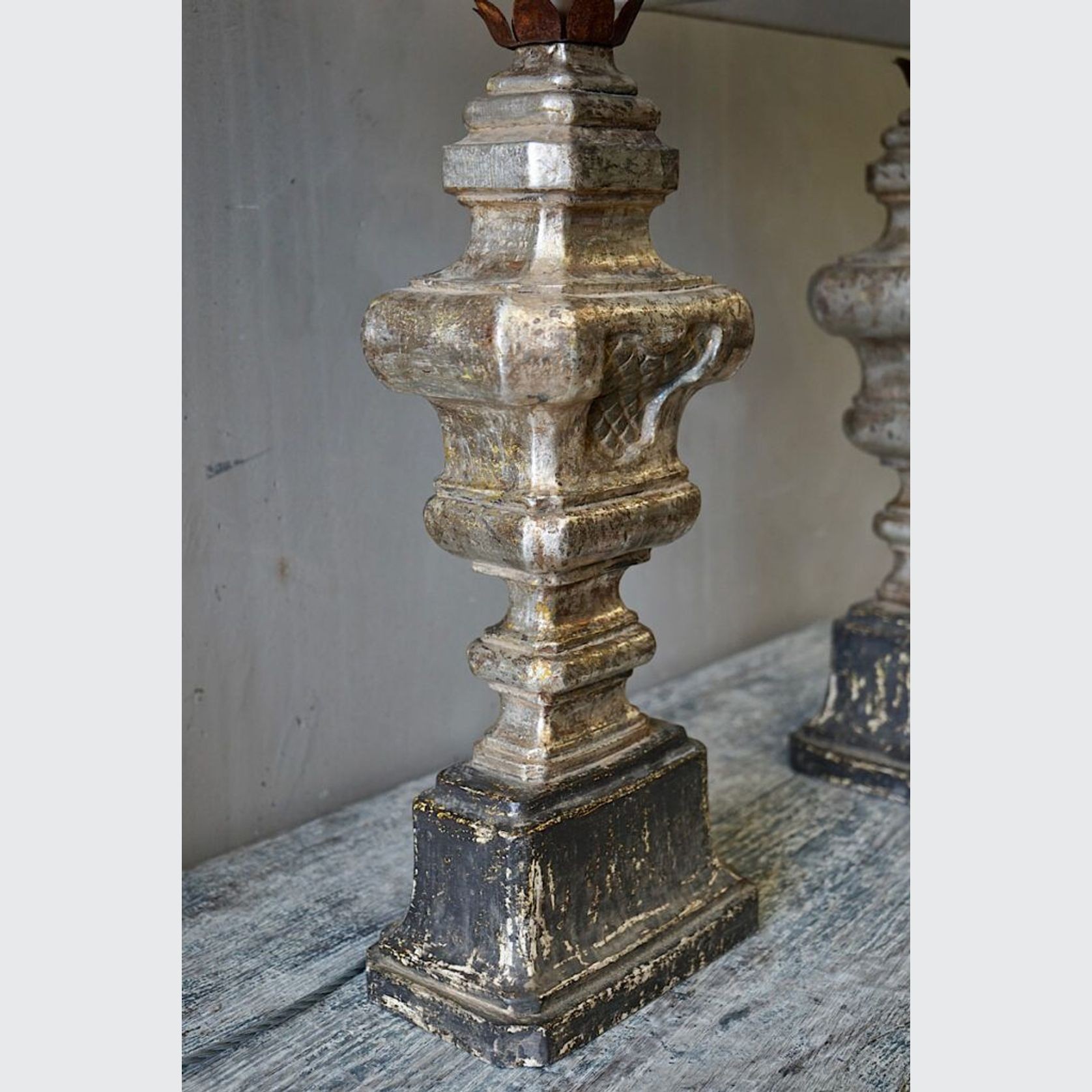 Large Italian Carved & Silvered Lamp gallery detail image