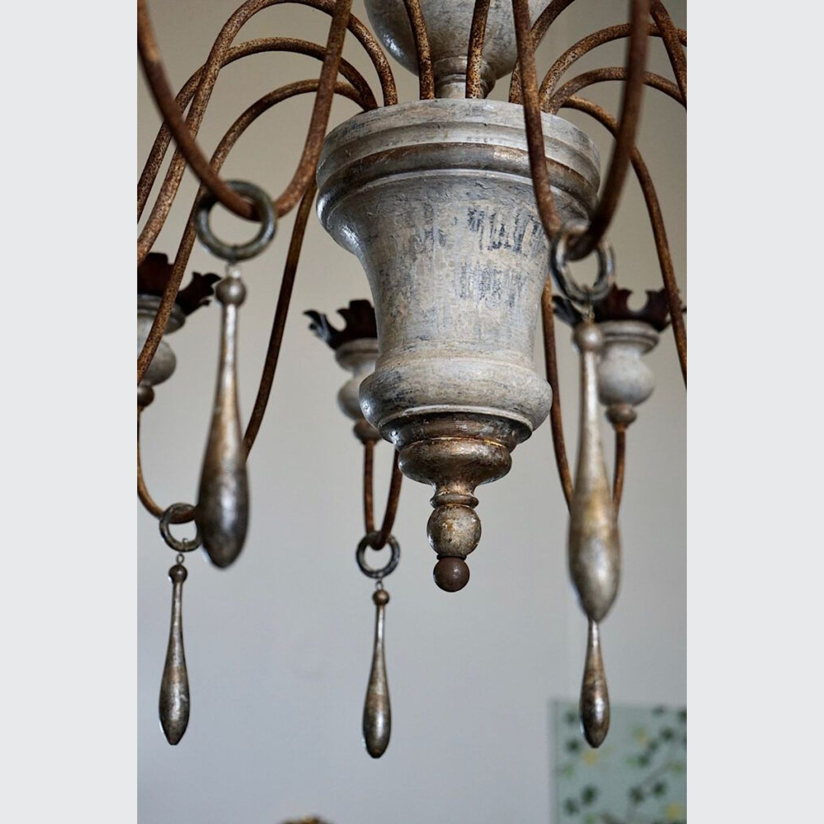 Italian Painted Wood & Iron Chandelier gallery detail image
