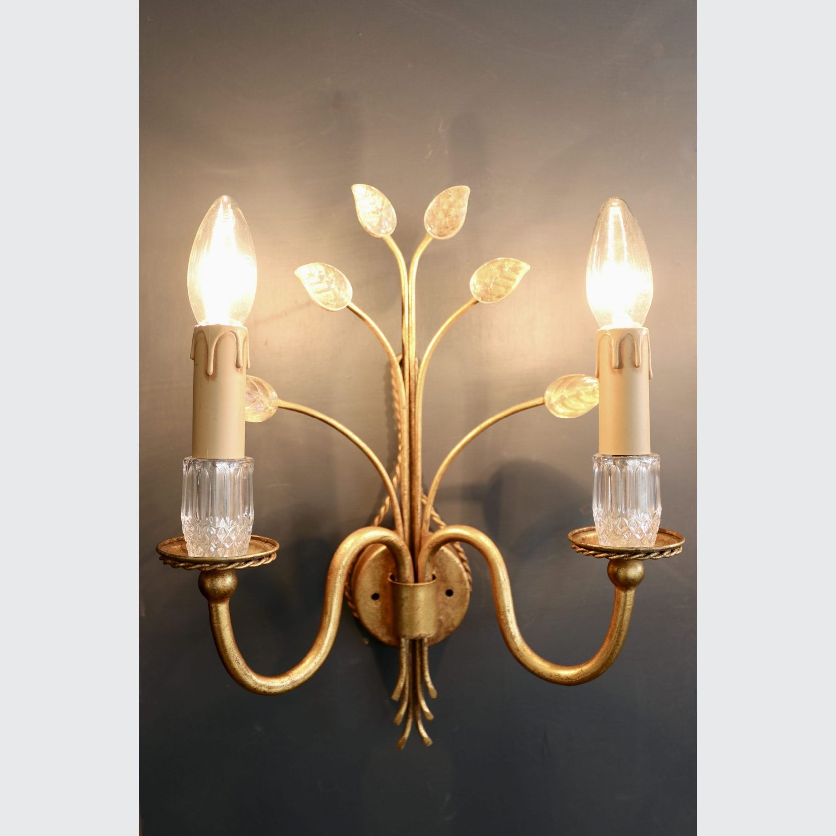 Pair Of Banci Firenze Gilt And Glass Wall Sconces C.1970 gallery detail image