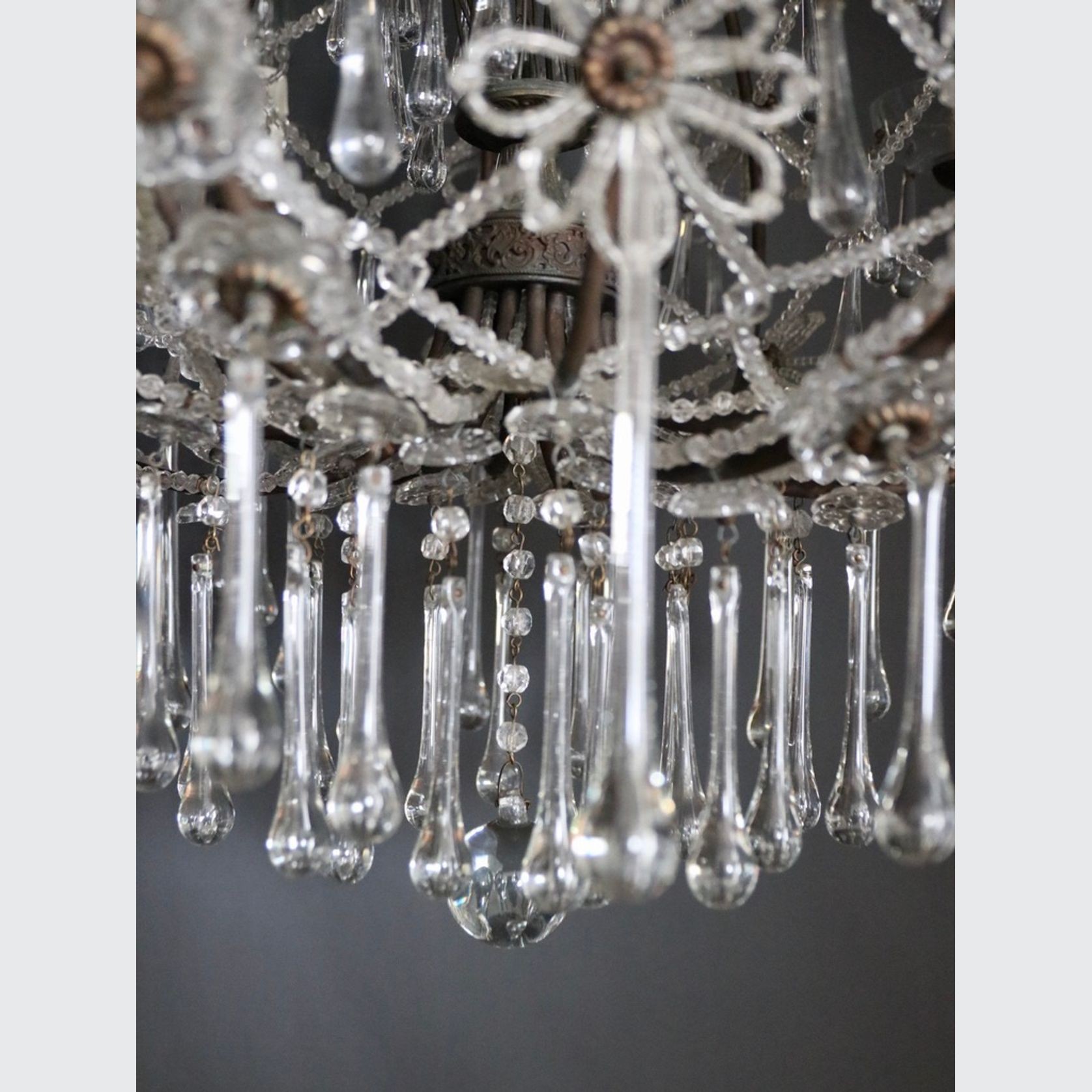 Antique French Crystal Glass Teardrop Chandelier gallery detail image