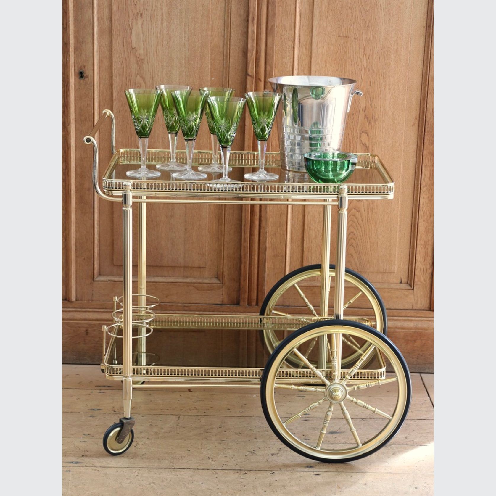 Neo Classical French Brass Drinks Bar Cart gallery detail image