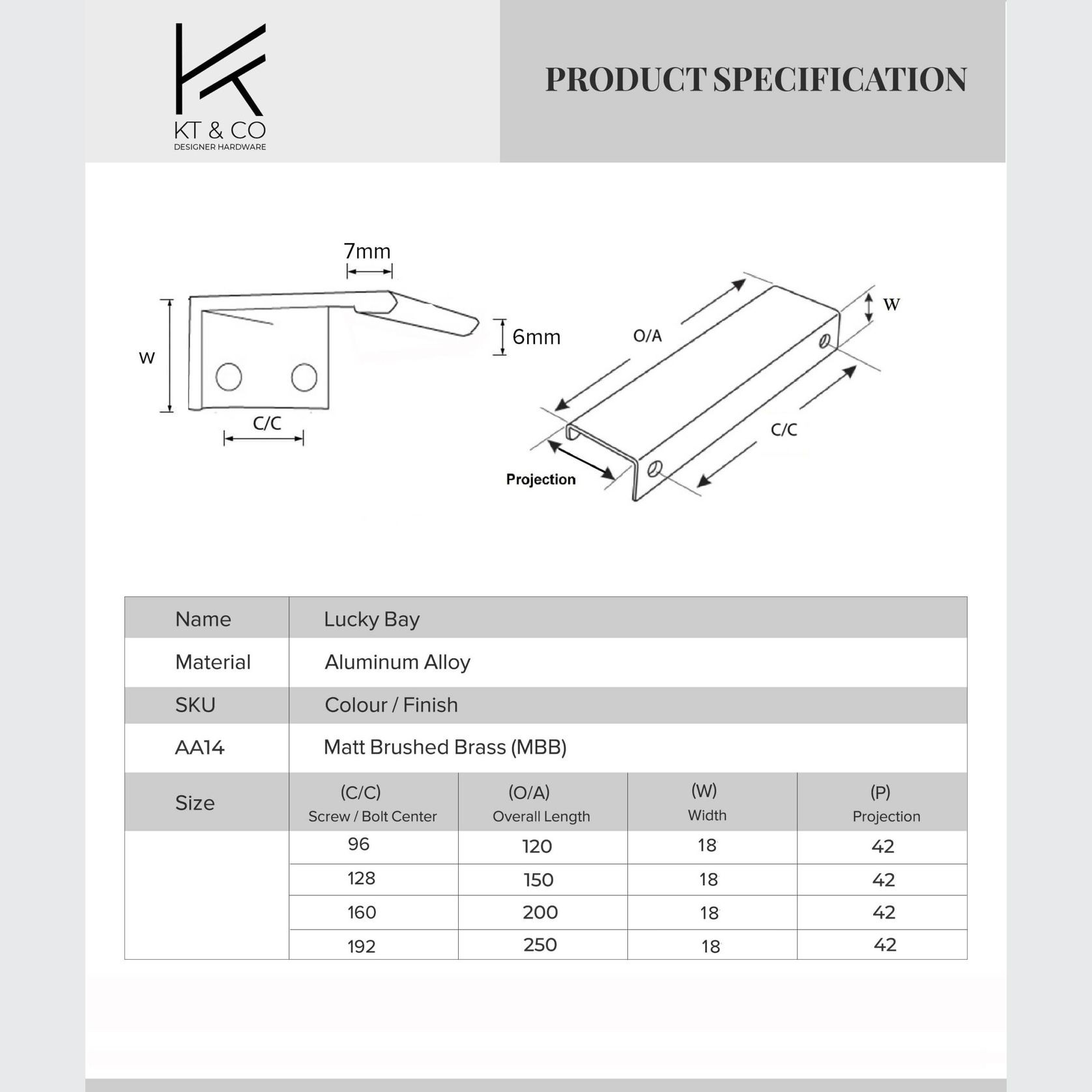 KT&CO Kitchen finger lip pull handle brass Lucky bay gallery detail image