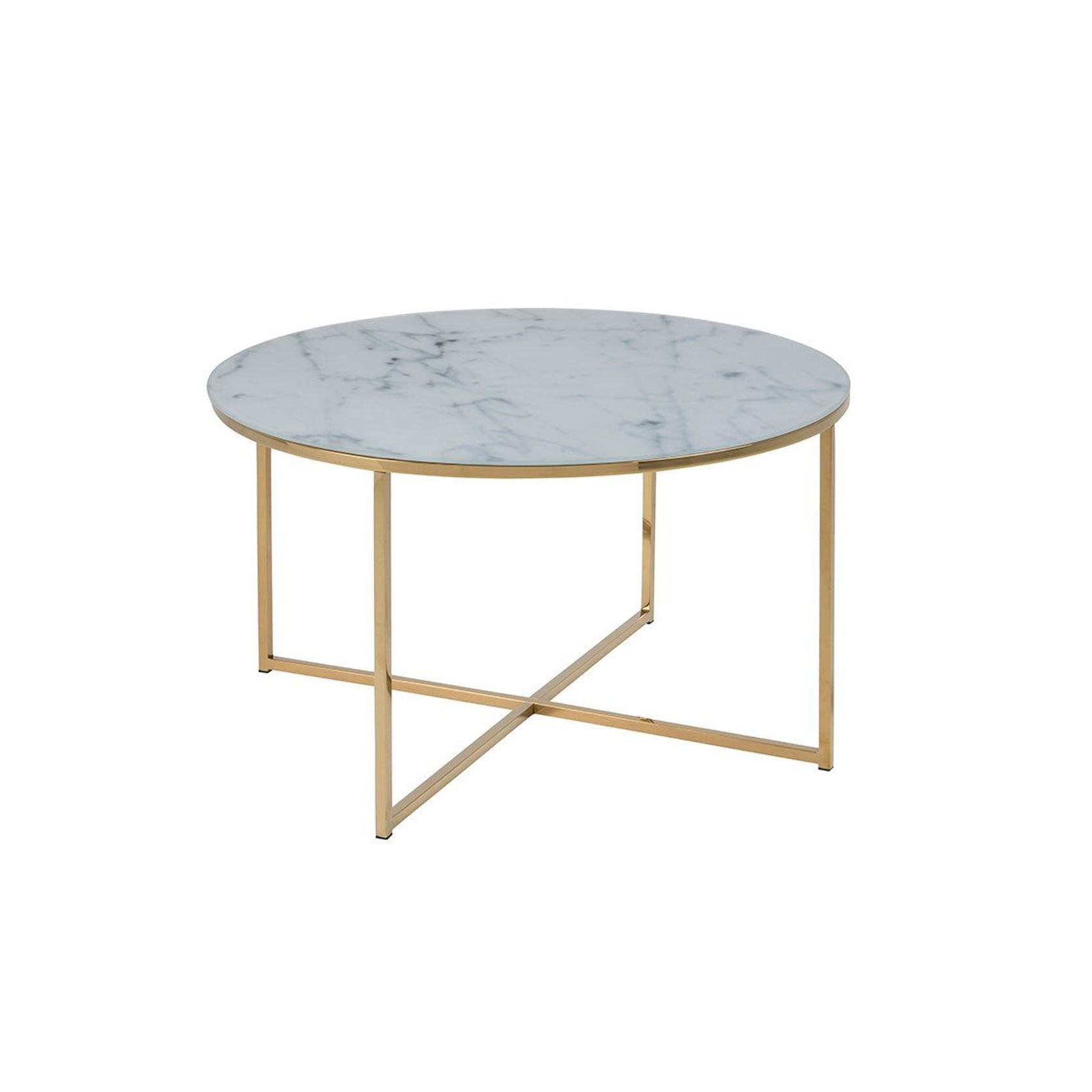 KOLINA Glass Marble Round Coffee Table 80cm - White/ Gold Chrome gallery detail image