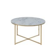 KOLINA Glass Marble Round Coffee Table 80cm - White/ Gold Chrome gallery detail image