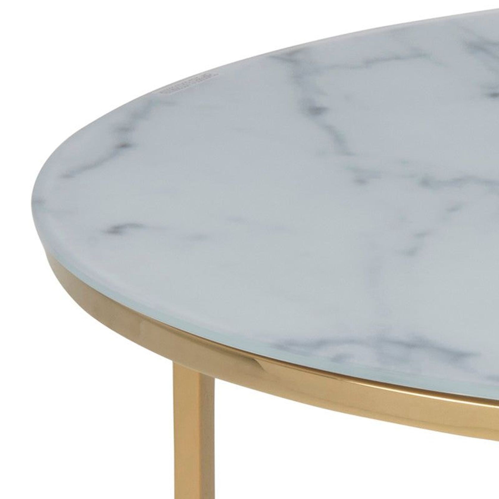 KOLINA Glass Marble Round Coffee Table 80cm - White/ Gold Chrome gallery detail image
