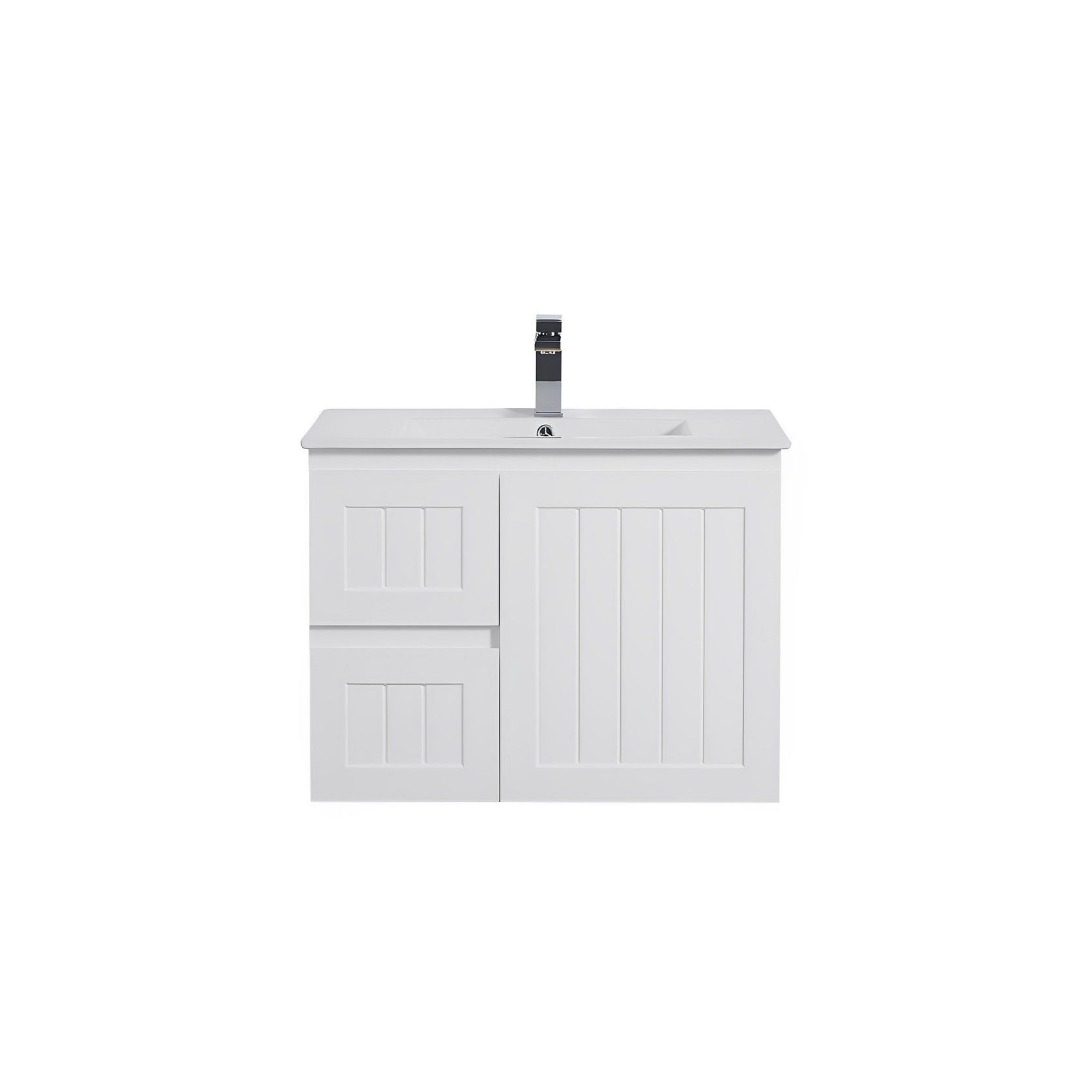Poseidon Acacia Shaker Matte White 750mm Single Bowl Wall Hung Vanity (Available In Left And Right Hand Drawer) gallery detail image