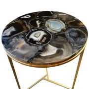 Sudoku Black Monochrome Agate Side Table with Matte Gold Frame gallery detail image
