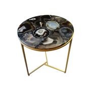 Sudoku Black Monochrome Agate Side Table with Matte Gold Frame gallery detail image