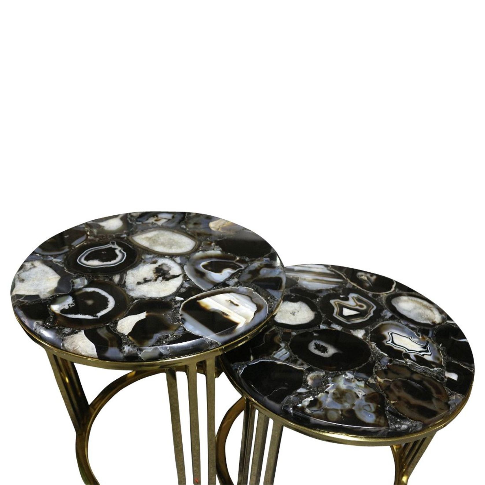 Sudoku Black Monochrome Agate Nestling Table Set with Gold Metal Frame gallery detail image