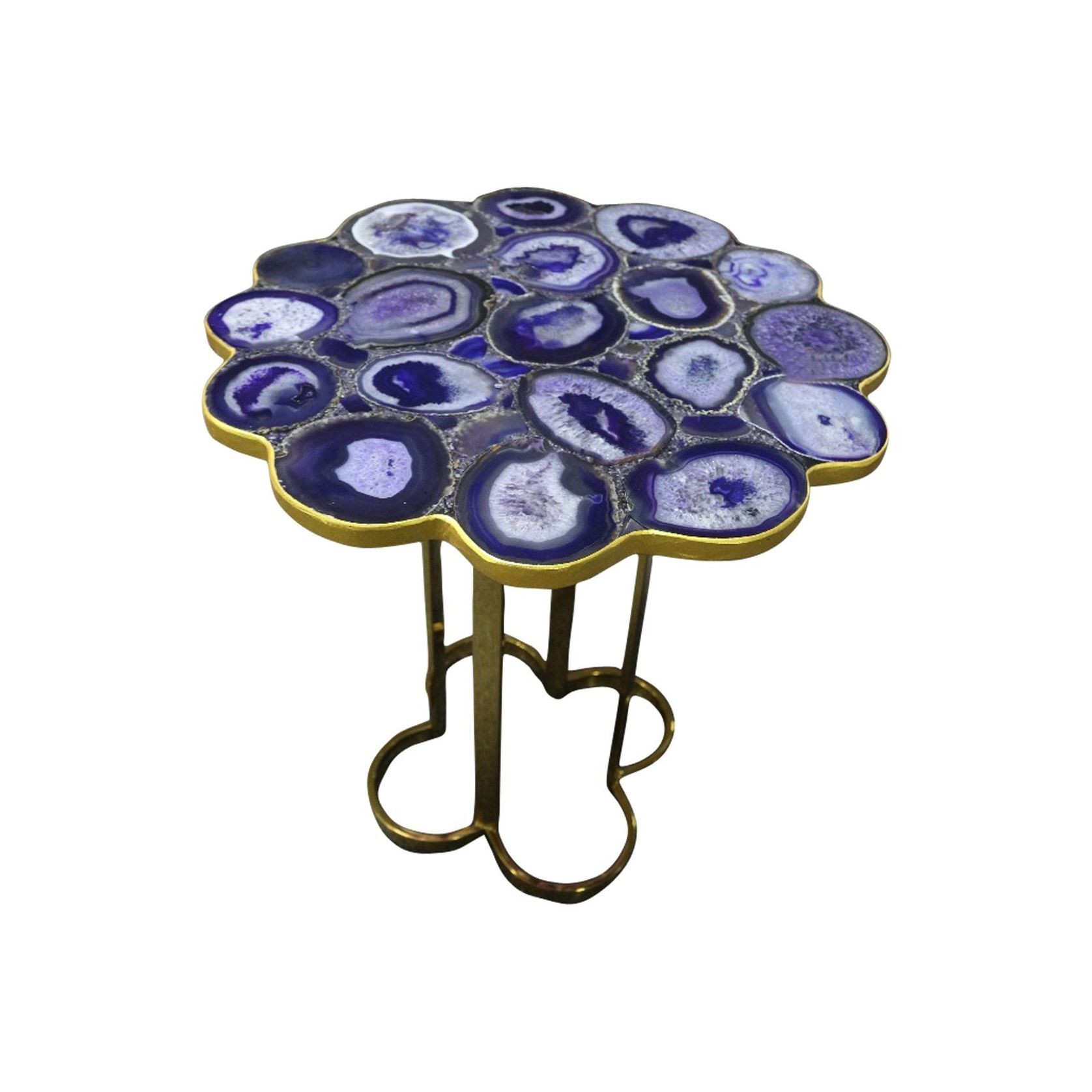 Iris Purple Agate Accent Table with Gold Metal Base gallery detail image