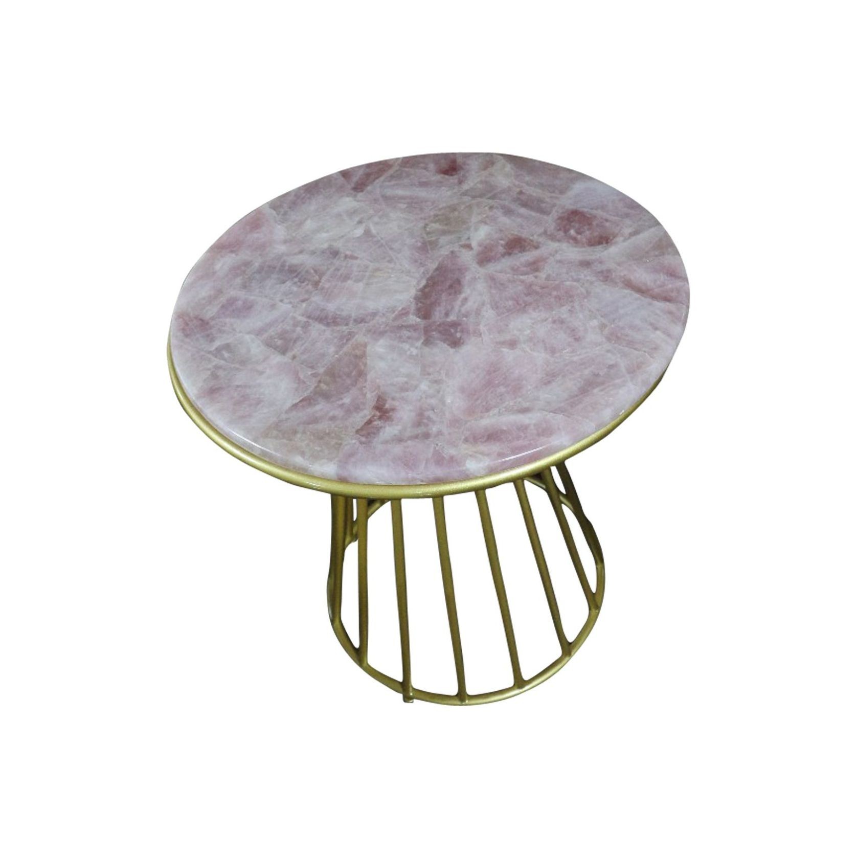 Blush Roze Quartsz Side Table with Gold Metal Frame gallery detail image