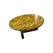 Honeycomb Gold Tiger Eye Stone Coffee Table with Gold Metal Base gallery detail image