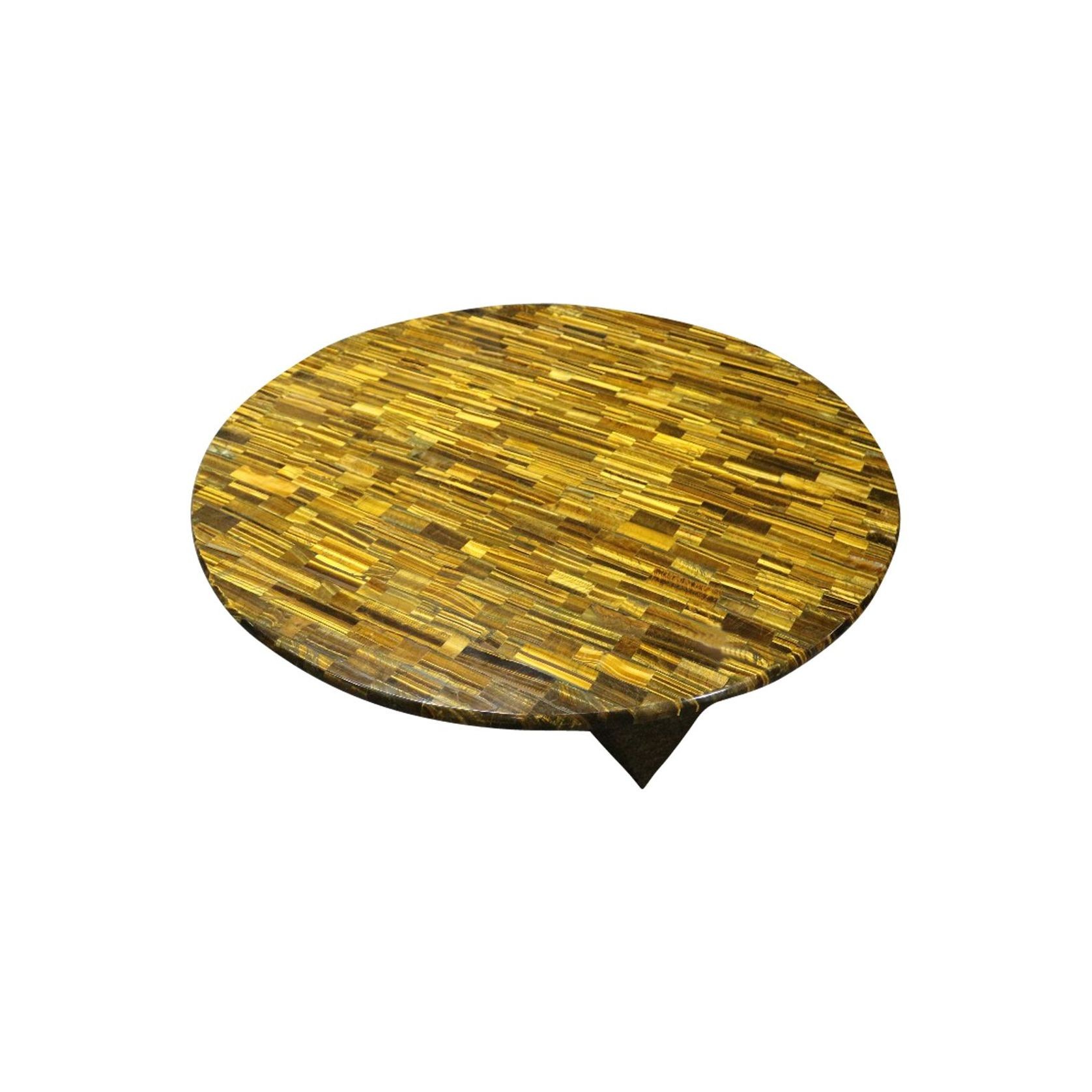 Honeycomb Gold Tiger Eye Stone Coffee Table with Gold Metal Base gallery detail image