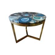 Azzure Teal Blue Agate Nestling Table with Gold Metal Frame gallery detail image