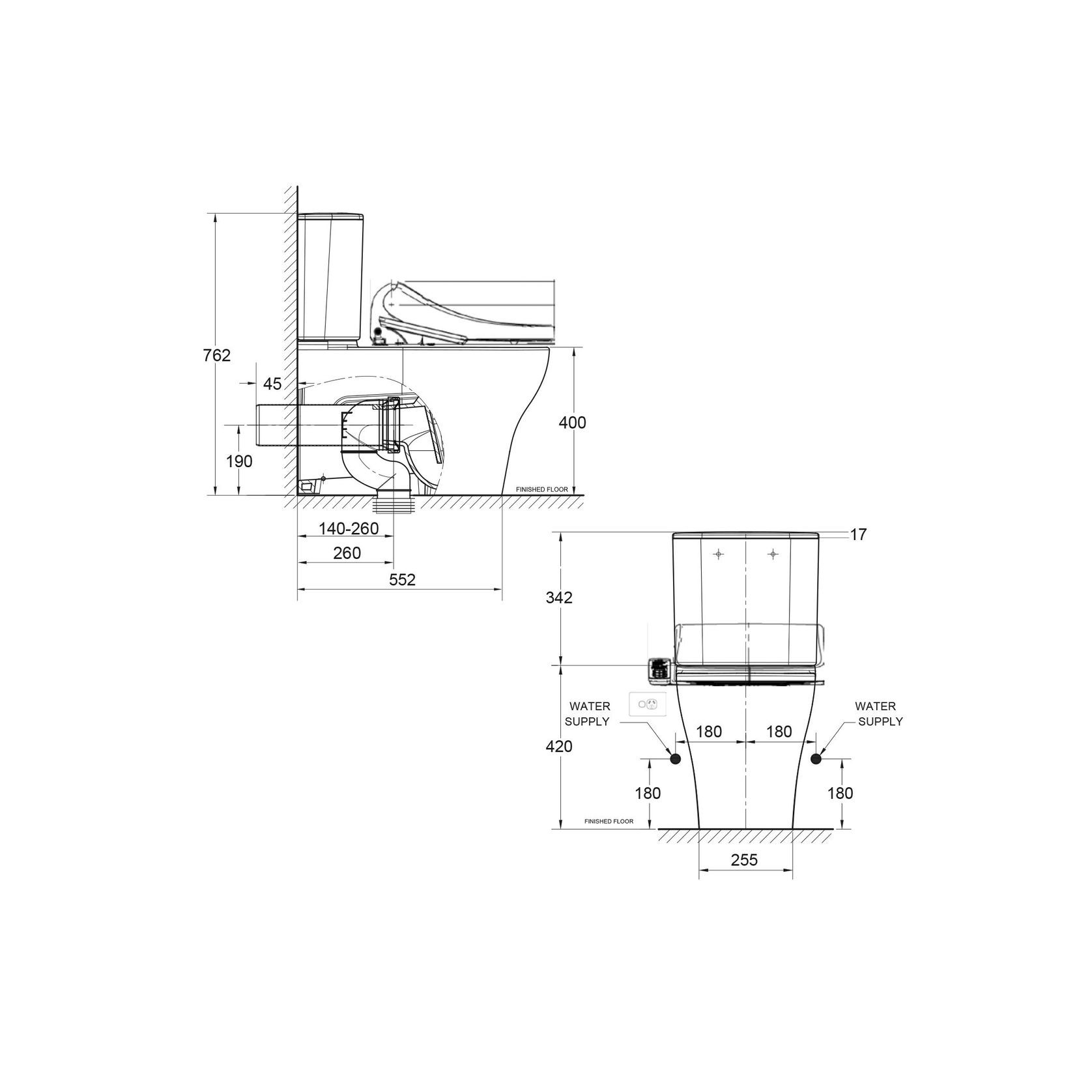 Cygnet Hygiene Rim Round CCBTW - Bottom Inlet with SpaLet E-Bidet Seat gallery detail image