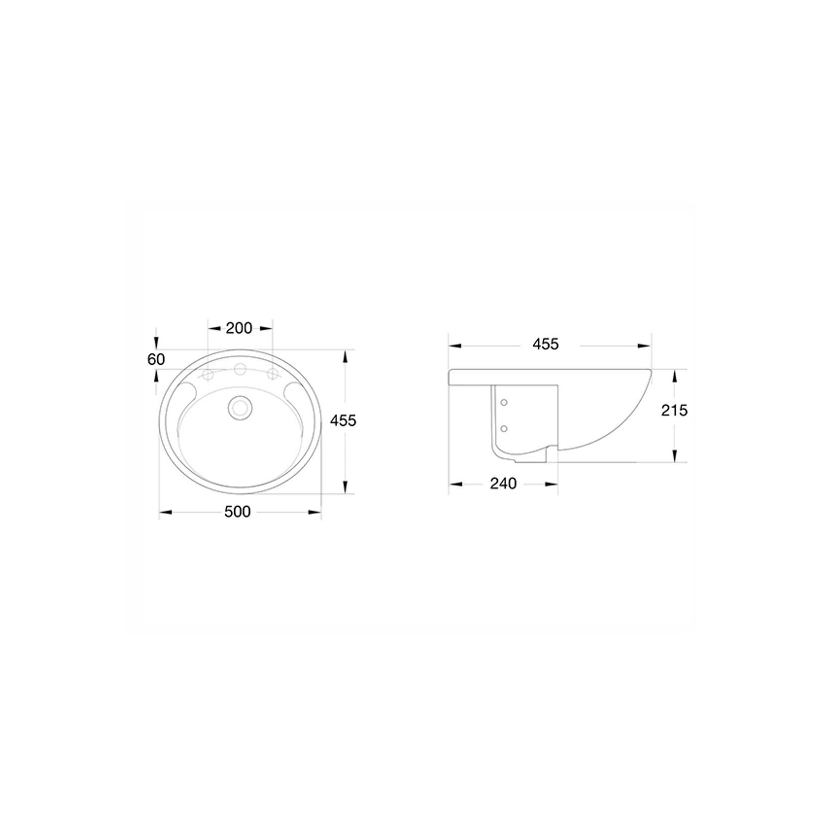 Studio 500 Semi Recessed Basin - 1 Tap Hole Overflow - Inc Fixing Kit gallery detail image