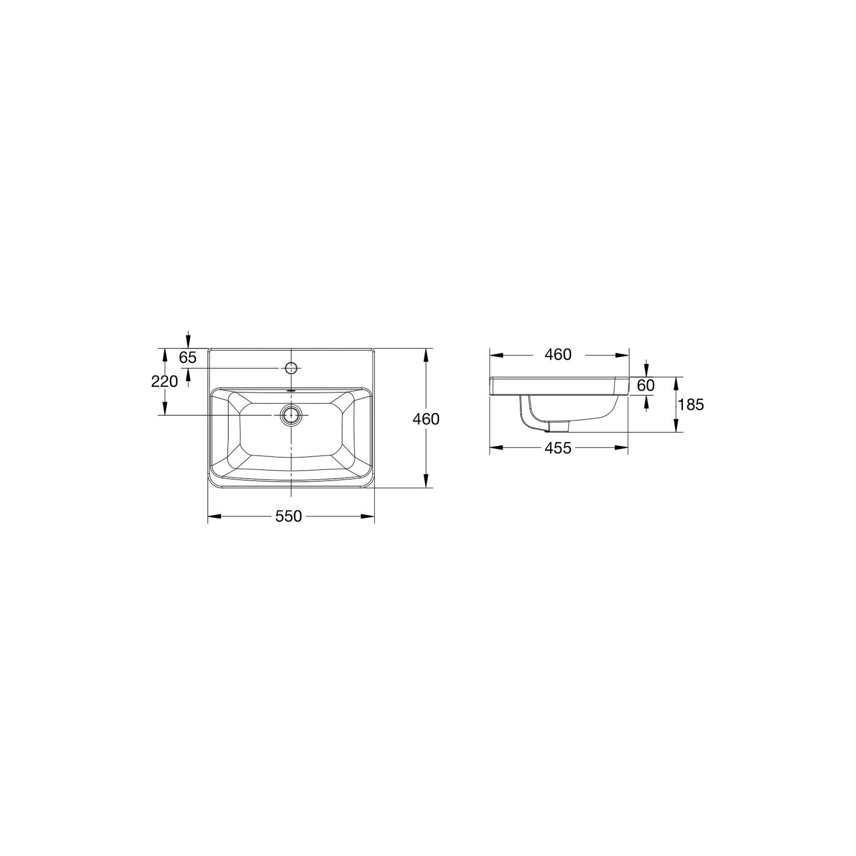 Heron Square 500 Semi Inset Basin - 1 Taphole - Overflow gallery detail image