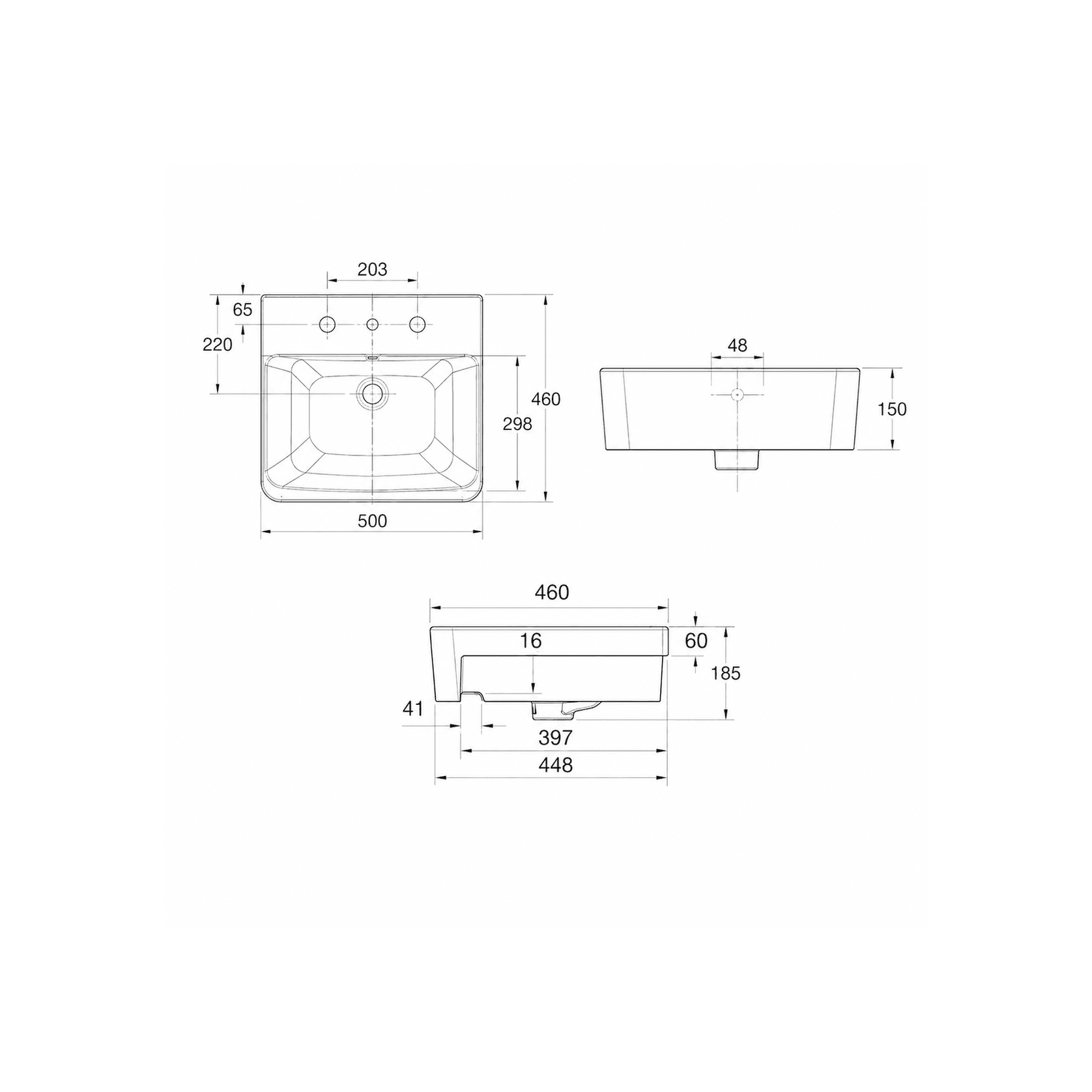 Heron Square 500 Semi Recessed Basin - 1 Taphole - Overflow gallery detail image