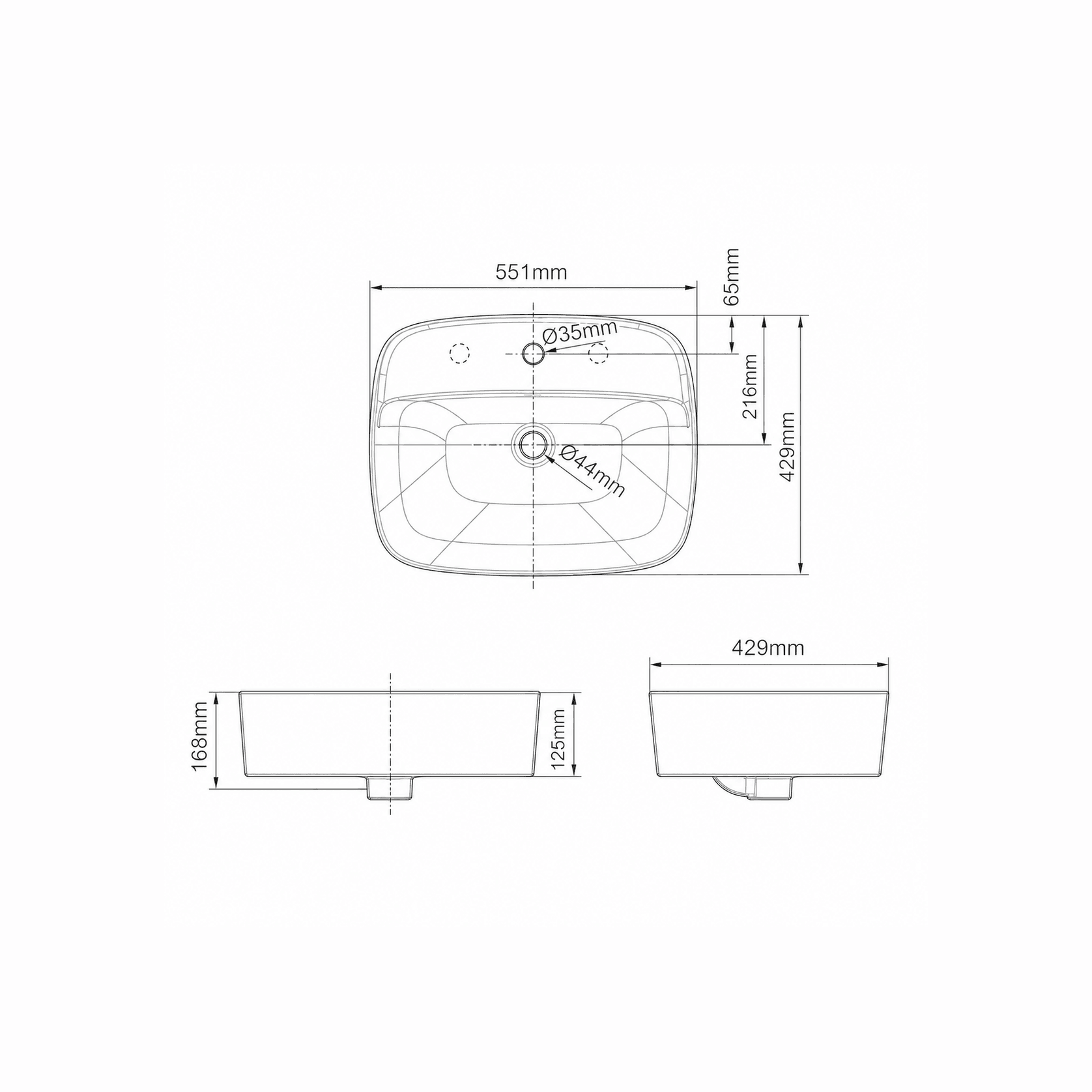 Signature 550 Counter Top Basin - 3 Tap Hole - Overflow gallery detail image