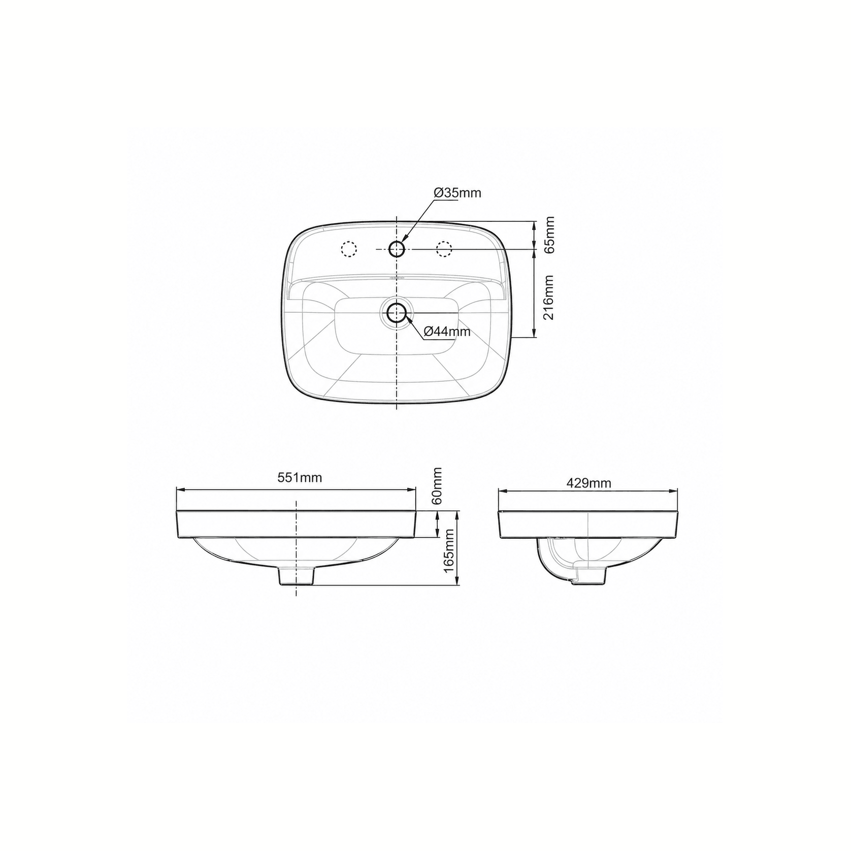 Signature 550 Semi Inset Basin - 1 Tap Hole - Overflow gallery detail image